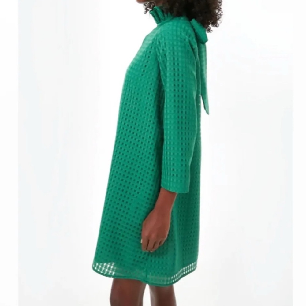 Tuckernuck Emerald Burnout Daphne Dress sz L Ruffle Collar Bow Mini Cocktail - Picture 5 of 15